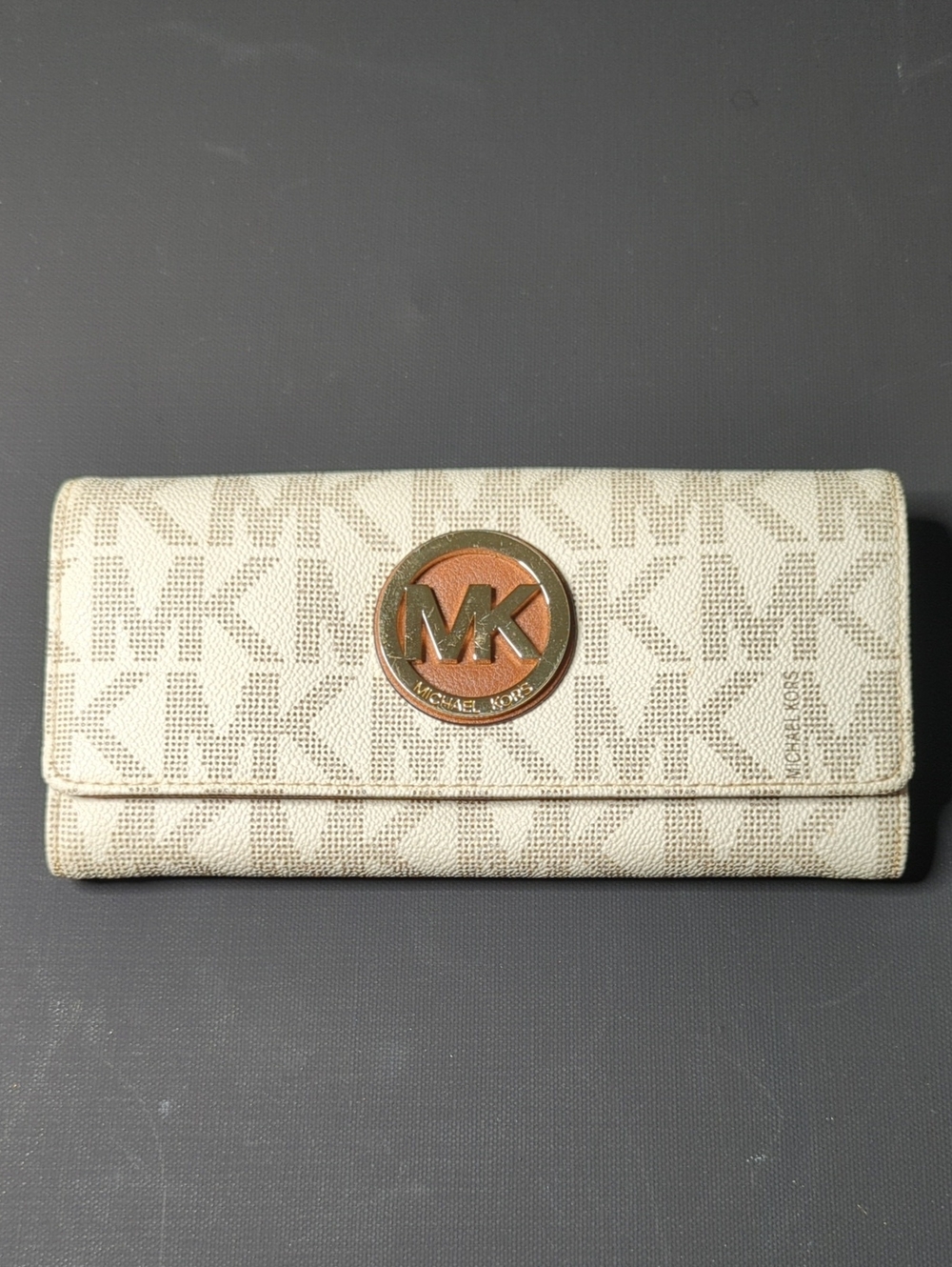 Michael Kors Cream MK Signature Continental Wallet with Gold-Tone Logo
